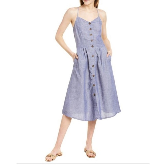 Joules Abby Blue Linen Midi Button Up Sleeveless Sundress 12 - Picture 2 of 9